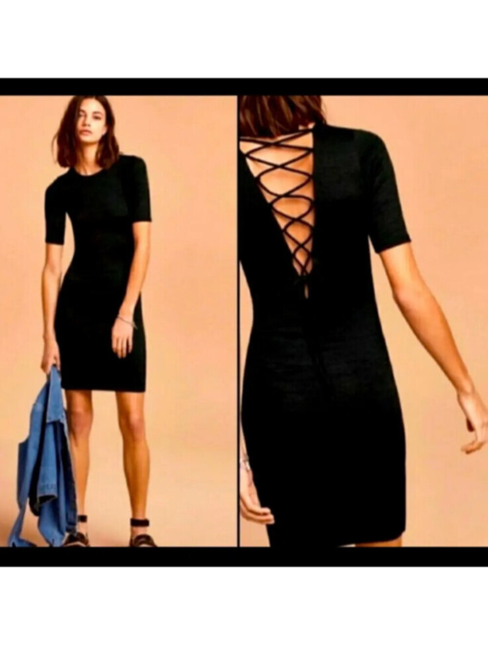 NWT Aritzia Wilfred Free Black Crisscross back Bodycon Knit Dress XS Midi Sexy
